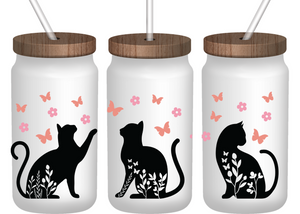 Kitty Love Glass Can with Lid and straw