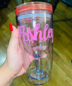 Personalized Insulated Wine Tumbler Cup With Drink-Through Lid