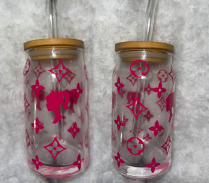 Barbie World Glass Cup with lid & straw